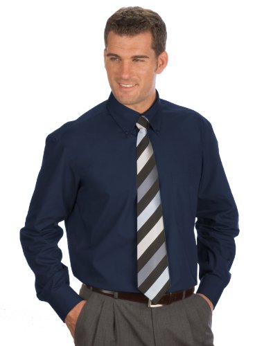 Qualityshirts Langarm Uni Hemd Button Down, Gr. 5XL (51/52), dunkelblau von Qualityshirts