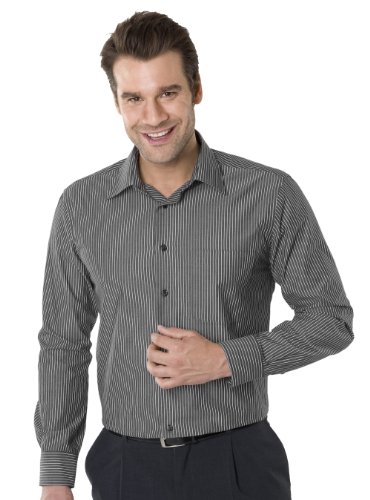 Qualityshirts Langarm Streifen Hemd mit Kent Kragen, Gr. 4XL (49/50), schwarz/weiß von Qualityshirts