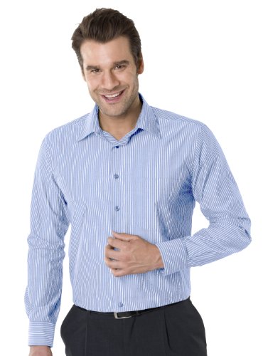 Qualityshirts Langarm Streifen Hemd mit Kent Kragen, Gr. M (39/40), hellblau/weiß von Qualityshirts