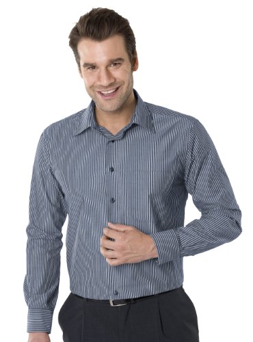 Qualityshirts Langarm Streifen Hemd mit Kent Kragen, Gr. XL (43/44), dunkelblau/weiß von Qualityshirts