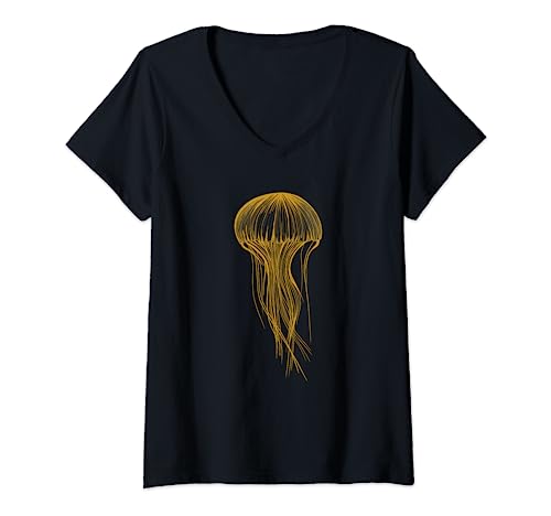 Damen Qualle T-Shirt mit V-Ausschnitt von Qualle. Ozean und Meerestier