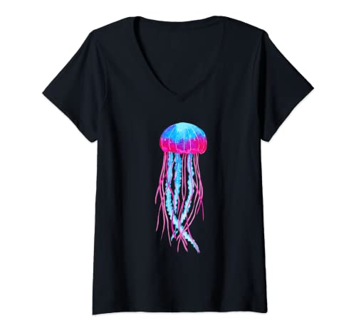 Damen Quallen Ozean Dekoration Qualle Meerestiere Jellyfish Meduse T-Shirt mit V-Ausschnitt von Quallen Meer Jellies Shirt