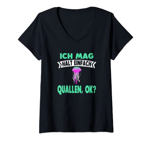 Damen Fische Qualle Quallen T-Shirt mit V-Ausschnitt von Quallen Qualle Geschenk