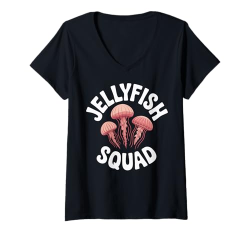 Damen Jellyfish Squad T-Shirt mit V-Ausschnitt Damen Jellyfish Squad T-Shirt mit V-Ausschnitt von Quallen Sporttaucher Tauchteam Tauchen Aquarium
