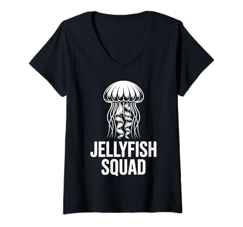 Damen Jellyfish Squad T-Shirt mit V-Ausschnitt Damen Jellyfish Squad T-Shirt mit V-Ausschnitt von Quallen Sporttaucher Tauchteam Tauchen Aquarium