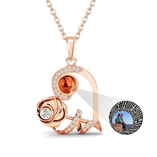 Projektions-Halskette mit Bild innen, 925er-Sterlingsilber, individuelle Foto-Blumen-Halskette, personalisierte Herz-Anhänger-Halskette, Schmuck, romantische Geschenke für Freundinnen und Frauen von QuanMonei