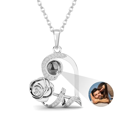 Projektions-Halskette mit Bild innen, 925er-Sterlingsilber, individuelle Foto-Blumen-Halskette, personalisierte Herz-Anhänger-Halskette, Schmuck, romantische Geschenke für Freundinnen und Frauen von QuanMonei