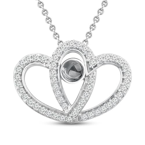 QuanMonei Benutzerdefinierte Foto Herz Halskette,Ich liebe Sie Projektion Anhänger,Personalisierte 100 Sprachen Projektion Halskette Geschenke für Frau Geburtstag von QuanMonei