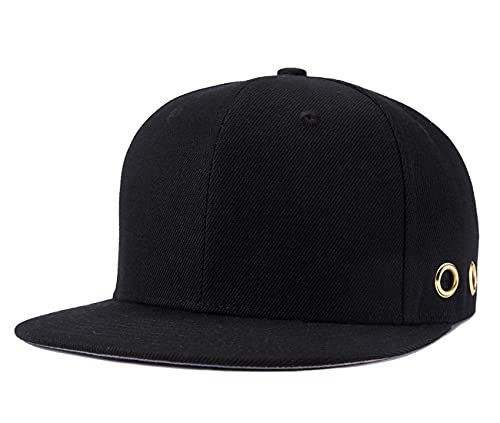Quanhaigou Klassische Snapback Mütze Hip Hop Flat Bill Visor Cap - Unisex Erwachsene Adjustable Baseball Hüte, schwarz / goldfarben, Einheitsgröße von Quanhaigou