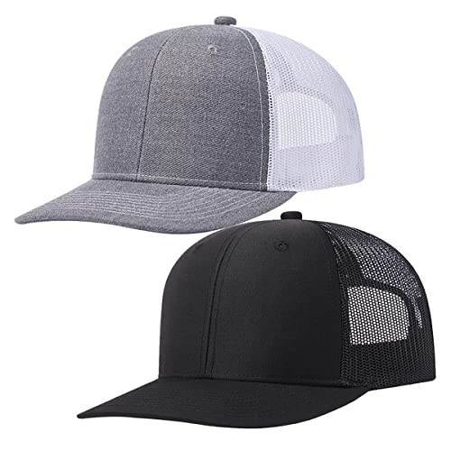 Quanhaigou Trucker Hat - Mesh Snap Back - Unisex Verstellbare Baseballkappe - Outdoor Hüte für Männer Frauen, 2 Stück, grau + schwarz, Einheitsgröße von Quanhaigou