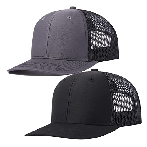Quanhaigou Trucker Hat - Mesh Snap Back - Unisex Verstellbare Baseballkappe - Outdoor Hüte für Männer Frauen, 2 Stück, schwarz + grau, Einheitsgröße von Quanhaigou