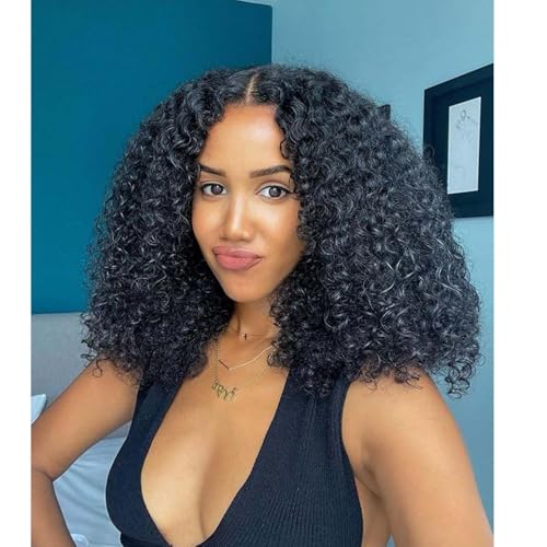 V part Lockige Afro-Perücke, Afro-Perücke, Afro-amerikanische Perücke für schwarze Frauen, Afro-Bombe, kinky, lockig, synthetisch, klebstofffrei, natürlich, schwarz, 40,6 cm V part Lockige Afro-Perücke, Afro-Perücke, Afro-amerikanische Perücke für schwarze Frauen, Afro-Bombe, kinky, lockig, synthetisch, klebstofffrei, natürlich, schwarz, 40,6 cm von Quantum Love