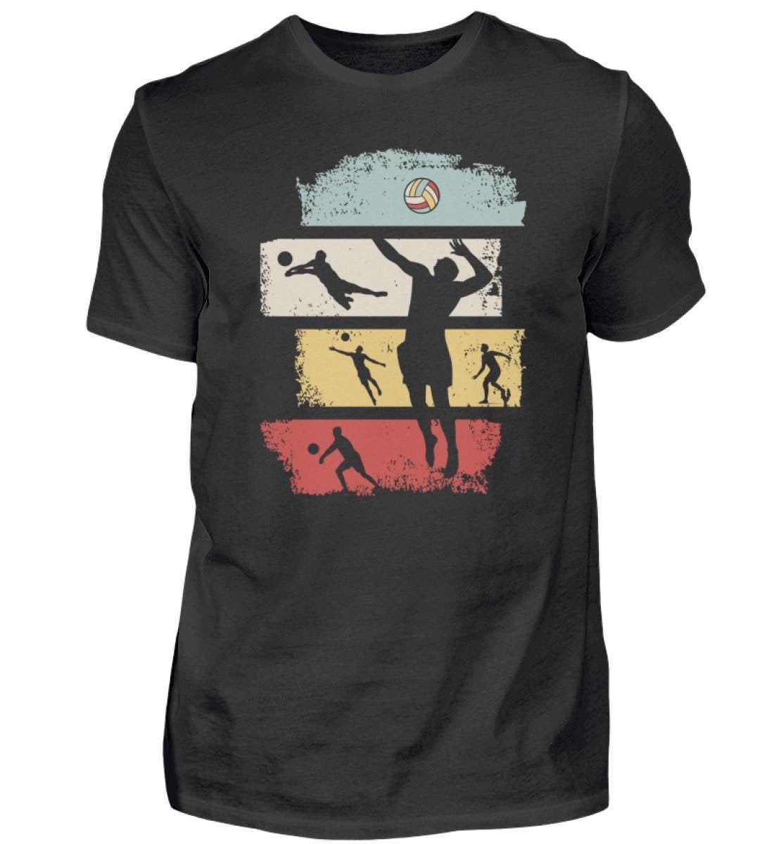 Volleyball Streifen Retro Shirt, Volleyballer Geschenkidee, Beach-Volleyball Silhouette Baumwolle T-Shirt Vintage von Quantux