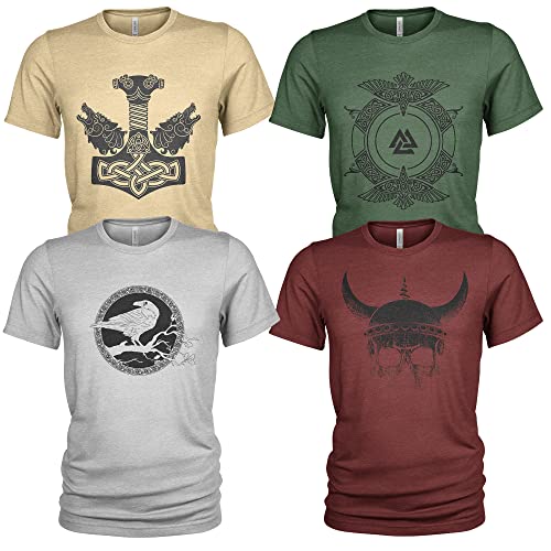 4er-Pack T-Shirt Nordischer Gott Odin | Rabe | Runen | Walküre | Ragnarök | Wikinger | Walhalla | Midgard | Tshirt der nordischen Mythologie von Quarter Mile Clothing