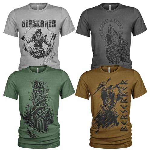 4er-Pack T-Shirt Nordischer Wikinger | Rabe | Runen | Walküre | Ragnarök | Vikings | Walhalla | Midgard | Tshirt der nordischen Mythologie von Quarter Mile Clothing