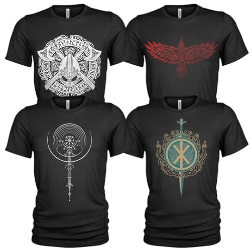 4er Pack Wikinger T Shirt für Herren T-Shirt Set von Quarter Mile Clothing