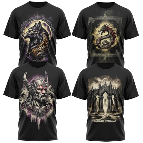 4er-Pack T-Shirt Premium Art Wikinger | Rabe | Runen | Walküre | Ragnarök | Vikings | Walhalla | Midgard | Tshirt der nordischen Mythologie von Quarter Mile Clothing