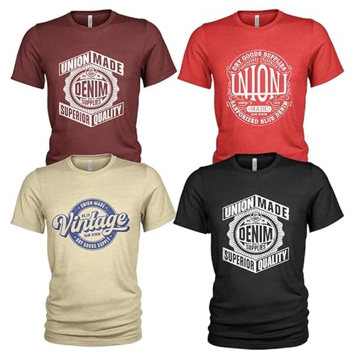 4er Pack Union Made Raw Denim lässiges Herren T-Shirt Set mit O-Ausschnitt von Quarter Mile Clothing