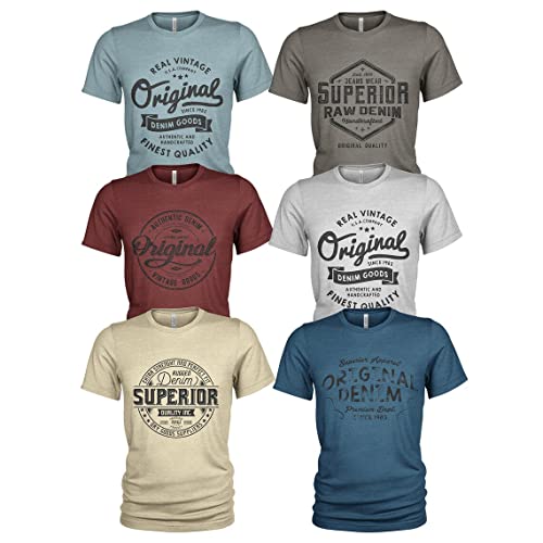 6er Pack Herren lässige T-Shirts für Jeans mit Frontprint und Rundhalsausschnitt Denim Jeans T-Shirts, 4XL von Quarter Mile Clothing