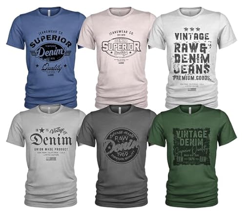 6er Pack t-Shirt Superior Raw Denim Herren für Denim & Jeans Größe bis 6XL von Quarter Mile Clothing