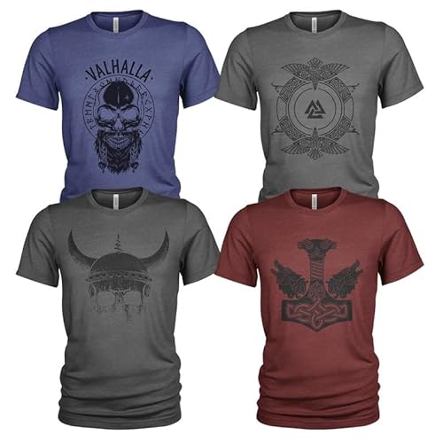 4er Pack Wikinger T Shirt für Herren Walhalla Ragnarok T-Shirt Set von Quarter Mile Clothing
