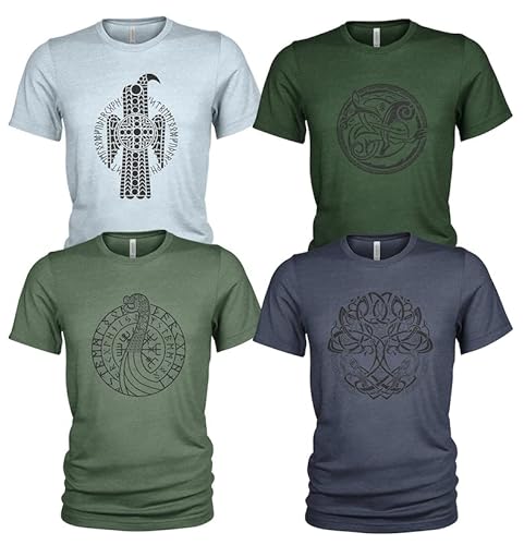 4er Pack Wikinger T Shirt für Herren Walhalla Ragnarok T-Shirt Set von Quarter Mile Clothing