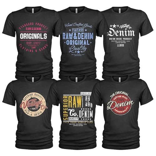 Herren 6er Pack T-Shirt Set Lässiges T Shirt mit O-Ausschnitt von Quarter Mile Clothing