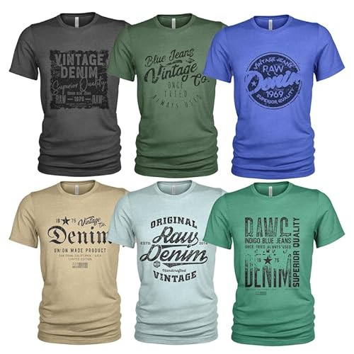 Herren 6er Pack T-Shirt Set Lässiges T Shirt mit O-Ausschnitt von Quarter Mile Clothing