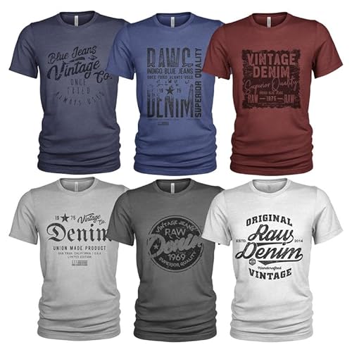 Herren 6er Pack T-Shirt Set Lässiges T Shirt mit O-Ausschnitt von Quarter Mile Clothing