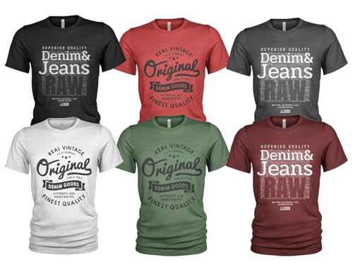Herren 6er Pack T-Shirt Set Lässiges T Shirt mit O-Ausschnitt von Quarter Mile Clothing