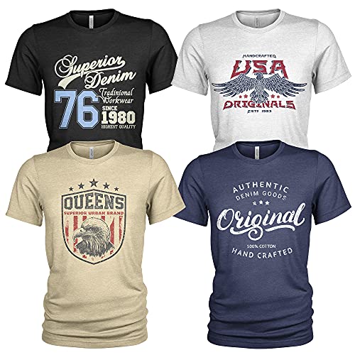 Herren T-Shirt Pack 4er Pack Lässiges T Shirt für Herren mit O-Ausschnitt von Quarter Mile Clothing