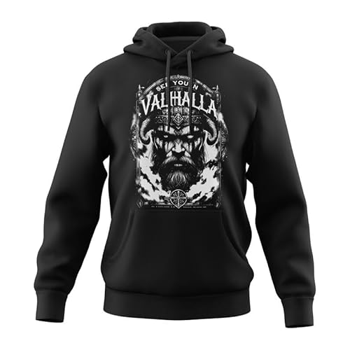 Quarter Mile Clothing Nordischer Wikinger See You in Valhalla Schwarzer Kapuzenpullover für Herren von Quarter Mile Clothing