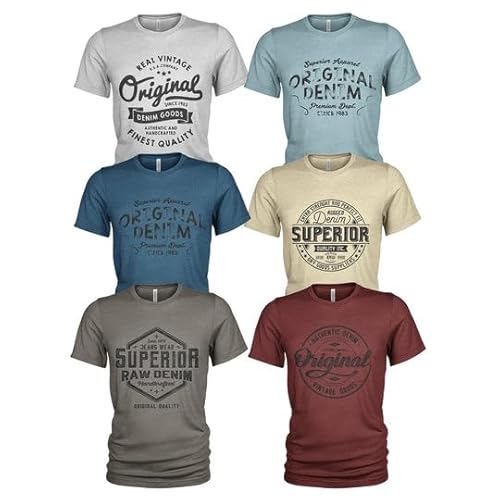 Raw Denim Superior Herren T-Shirt 6er Pack Lässiges T Shirt für Herren mit O-Ausschnitt von Quarter Mile Clothing