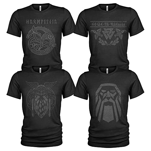 4er-Pack T-Shirt Nordischer Wikinger | Rabe | Runen | Walküre | Ragnarök | Vikings | Walhalla | Midgard | Tshirt der nordischen Mythologie von Quarter Mile Clothing