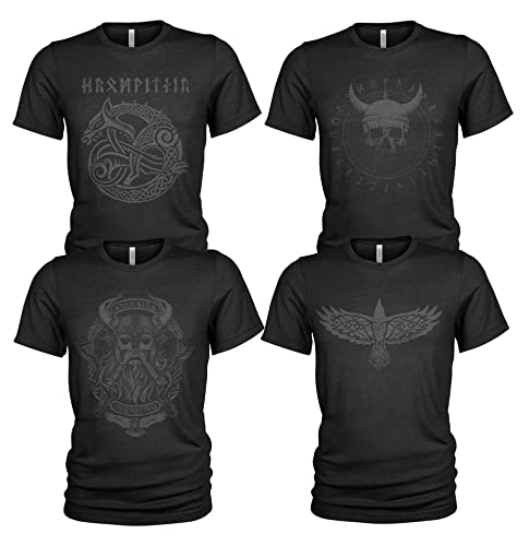 4er-Pack T-Shirt Nordischer Wikinger | Rabe | Runen | Walküre | Ragnarök | Vikings | Walhalla | Midgard | Tshirt der nordischen Mythologie von Quarter Mile Clothing