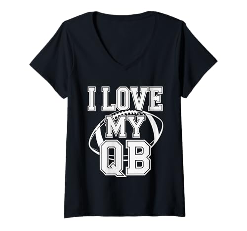 Damen I Love My QB Fußball -Freundin Quarterback - T-Shirt mit V-Ausschnitt Damen I Love My QB Fußball -Freundin Quarterback - T-Shirt mit V-Ausschnitt von Quarterback Crush Football Romance