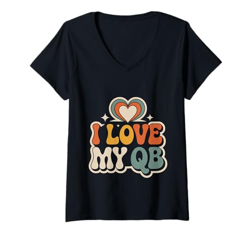 Damen I Love My QB Fußball -Freundin Quarterback - T-Shirt mit V-Ausschnitt Damen I Love My QB Fußball -Freundin Quarterback - T-Shirt mit V-Ausschnitt von Quarterback Crush Football Romance