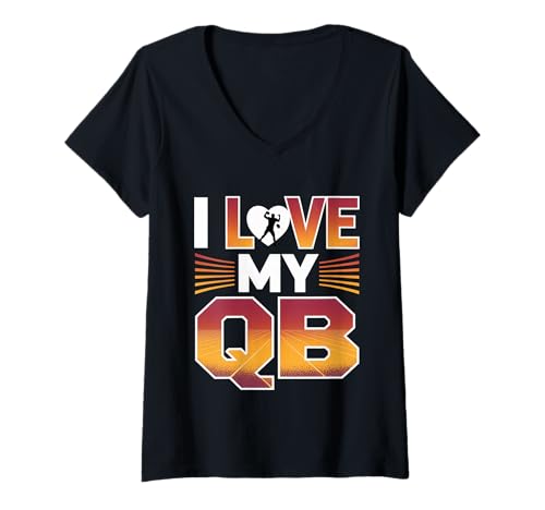 Damen I Love My QB Fußball -Freundin Quarterback T-Shirt mit V-Ausschnitt Damen I Love My QB Fußball -Freundin Quarterback T-Shirt mit V-Ausschnitt von Quarterback Crush Football Romance