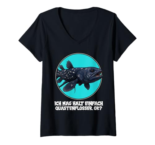 Damen Quastenflosser T-Shirt mit V-Ausschnitt von Quastenflosser Tier Shop