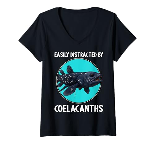 Damen Quastenflosser T-Shirt mit V-Ausschnitt Damen Quastenflosser T-Shirt mit V-Ausschnitt von Quastenflosser Tier Shop
