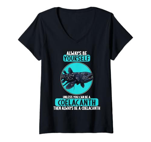 Damen Quastenflosser T-Shirt mit V-Ausschnitt von Quastenflosser Tier Shop