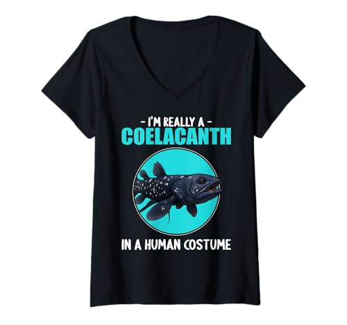 Damen Quastenflosser T-Shirt mit V-Ausschnitt Damen Quastenflosser T-Shirt mit V-Ausschnitt von Quastenflosser Tier Shop