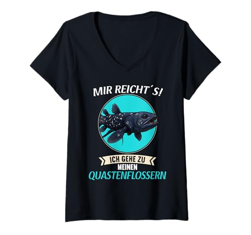 Damen Quastenflosser T-Shirt mit V-Ausschnitt Damen Quastenflosser T-Shirt mit V-Ausschnitt von Quastenflosser Tier Shop
