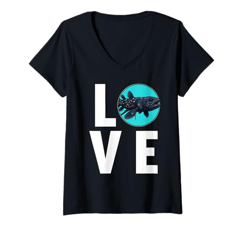 Damen Quastenflosser T-Shirt mit V-Ausschnitt Damen Quastenflosser T-Shirt mit V-Ausschnitt von Quastenflosser Tier Shop