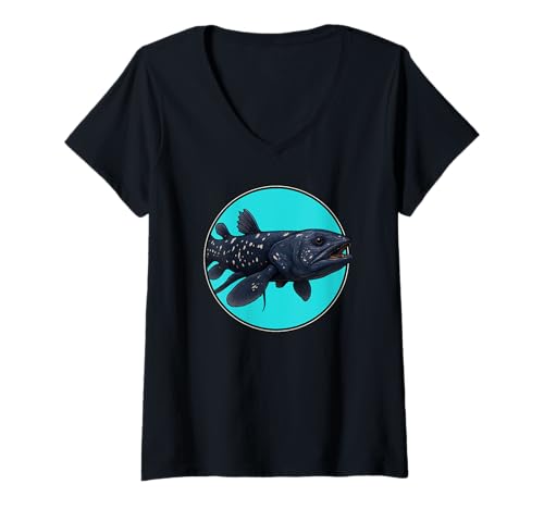 Damen Quastenflosser T-Shirt mit V-Ausschnitt Damen Quastenflosser T-Shirt mit V-Ausschnitt von Quastenflosser Tier Shop