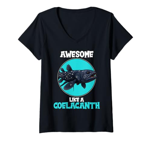 Damen Quastenflosser T-Shirt mit V-Ausschnitt Damen Quastenflosser T-Shirt mit V-Ausschnitt von Quastenflosser Tier Shop