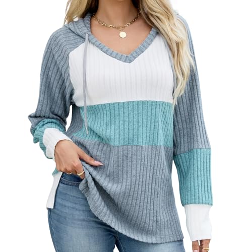 Quatrefox Hoodie Damen Sweatshirt Kapuzenpullover Langarm Frauen Oberteile V-Ausschnitt Pullover Farbblock Bluse Mit Kapuze Für Winter Frühling Quatrefox Hoodie Damen Sweatshirt Kapuzenpullover Langarm Frauen Oberteile V-Ausschnitt Pullover Farbblock Bluse Mit Kapuze Für Winter Frühling von Quatrefox