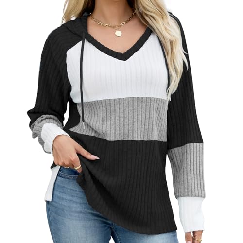 Quatrefox Hoodie Damen Sweatshirt Kapuzenpullover Langarm Frauen Oberteile V-Ausschnitt Pullover Farbblock Bluse Mit Kapuze Für Winter Frühling Quatrefox Hoodie Damen Sweatshirt Kapuzenpullover Langarm Frauen Oberteile V-Ausschnitt Pullover Farbblock Bluse Mit Kapuze Für Winter Frühling von Quatrefox
