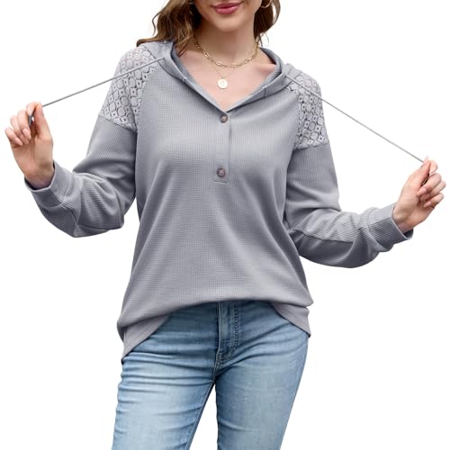 Quatrefox Kapuzenpullover Damen Hoodie Waffel Sweatshirt Spitze Tshirt Langarm Shirt Frauen Oberteile Lässige Blusen mit Knöpfen V-Ausschnitt Pullover Mit Kapuze Für Winter Herbst Frühling Quatrefox Kapuzenpullover Damen Hoodie Waffel Sweatshirt Spitze Tshirt Langarm Shirt Frauen Oberteile Lässige Blusen mit Knöpfen V-Ausschnitt Pullover Mit Kapuze Für Winter Herbst Frühling von Quatrefox