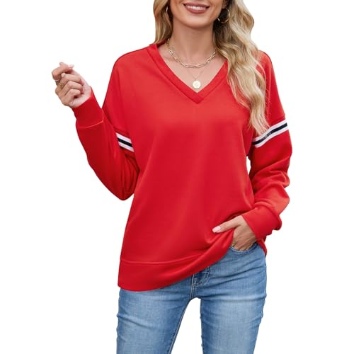 Sweatshirt Damen Oberteile Langarm Pullover V-Ausschnitt Bluse Lässig Elegant Shirt Basic Tunika Freizeit Farbblock Blusenshirt für Frühling Herbst Winter Sweatshirt Damen Oberteile Langarm Pullover V-Ausschnitt Bluse Lässig Elegant Shirt Basic Tunika Freizeit Farbblock Blusenshirt für Frühling Herbst Winter von Quatrefox